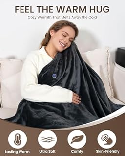 Cordless Heated Blanket with Hood, USB Battery Powered Heated Wearable Blanket with 9 Heating Zones, 20000 mAh Power Bank, 3 Levels, Portable Heated Throw Blanket, Heated Shawl (Warm Comfort Gray)