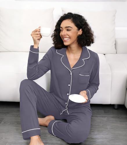 Image of WiWi Viscose from Bamboo Women's Pajamas Set Super Soft Button Down Top and Pants Sleepwear Cooling Pjs S-3X