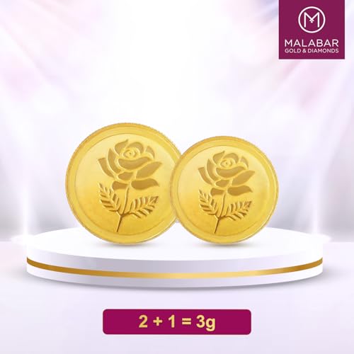 Image of Malabar Gold & Diamonds Gold Coin 24K (999 Purity) 3 grams | 24 kt Gold Coin /Bar /Bullion | Set of 2 (1g + 2g) | Rose Impression | Combo Coins