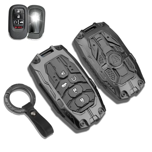 QBUC for Honda Key Fob Cover with Keychain - Heavy Zinc Alloy Shell & Silicone Case for Double Protection - Compatible with 2022-2026 Honda Accord Civic HR-V CR-V Pilot (Black)