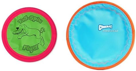 Booda Tail-Spin 7-Inch Multi-Color Flyer & Chuckit! Paraflight 9.75" Large Flying Disc Dog Toy Bundle - Water-Friendly Frisbee Set