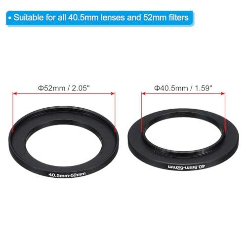 PATIKIL 40.5mm-52mm Metal Step Up Ring with Cleaning Cloth, 2 Pack Camera Lens Filter Adapter Ring Aluminum Filter Adapter Ring for Camera Lenses Hood, Black - Image 2