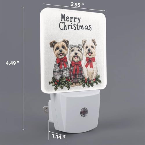 Image of Cute Christmas Dogs LED Plug-in Night Lamp 2 Piece Set, Auto Sensor Emergency Nightlights Set of 2 for Bedroom Bathroom Night Stairs