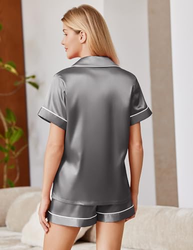 Image of Ekouaer Satin Pajamas for Women Silk Pjs Short Set 2 Piece Lounge Sets