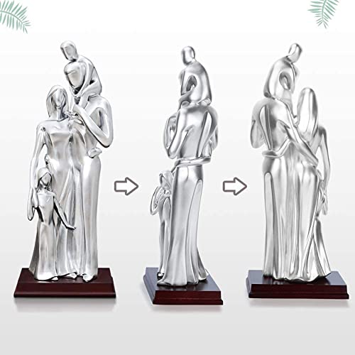 Estatua familiar de 4 piezas en resina decorativa plateada miniatura 6