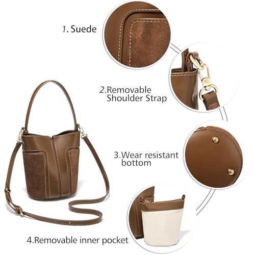 Image of LAORENTOU Suede Designer Handbags for Women, Mini Size Bucket Bag for Ladies, Crossbody Purse with Removable Strap