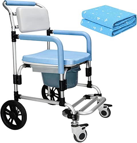 Cómoda silla de ruedas, silla de ducha con almohadilla para incontinencia con olla extraíble, inodoro móvil, pedal plegable, cómoda e impermeable, para ancianos y discapacitados, color morado