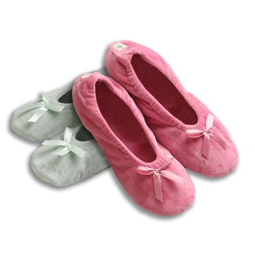 Roxoni Women's Terry Classic Cotton & Velour Ballerina Slippers (Pack of 2)