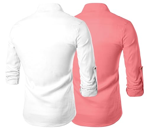 Image of Zombom Men's Combo Cotton Polyester Blend Solid Full Sleeve Straight Regular Fit Mandarin /Chinese Collor Kurta (Pack of 2)
