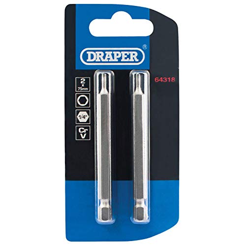 Draper 64340 6mm 1/4" Hex Hexagonal Insert Bit 75mm Long (2 Piece), Chrome, 6mm, 75mm Long - Image 4