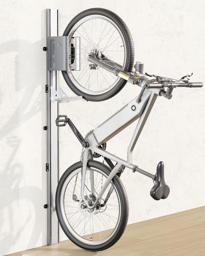 monTEK Automatischer Fahrradlift, bis 32 kg, für 24–29" Räder & E-Bikes | Vertikaler Fahrradträger, platzsparende Wandhalterung, passend für Garage & Schuppen,silber-graue Optik