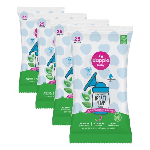 Image of Dapple Breast Pump Wipes, Powered by Plants, Hypoallergenic, Removes Milk Residue, Fragrance Free, Convenient Wipes Pouch, 25 Count (8 Pack)