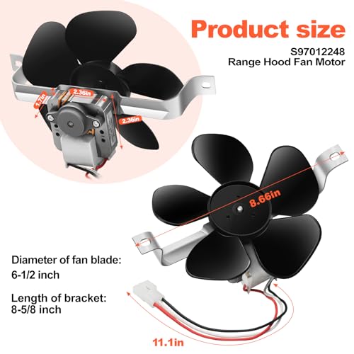 97012248 Range Hood Fan Motor Assembly, 8.625" W x 6.5" H, 2-Speed, 120V, Compatible with Broan 40000, 42000, 42000-K