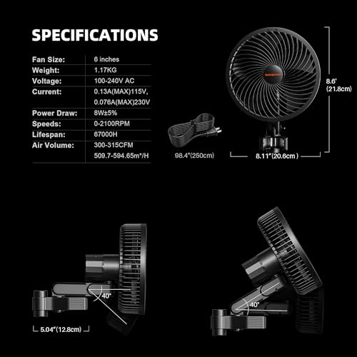 Spider Farmer 6-Inch Grow Tent Clip-on Fan