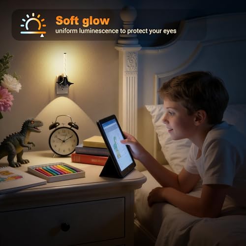 Image of JandCase LED Night Light Plug into Wall, Dusk-to-Dawn Sensor, Slide Button Dimmer with 0-100LM Adjustable Brightness, 3000K Soft White Night Light for Bedroom, Bathroom, Stairway, Hallway, 2 Pack