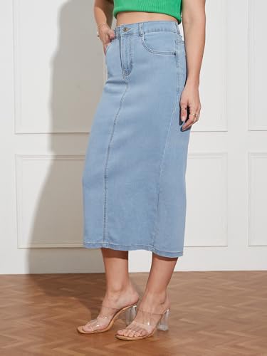 Image of Dolce Crudo Women's Flared High-Rise Stretchable Denim Maxi Skirt
