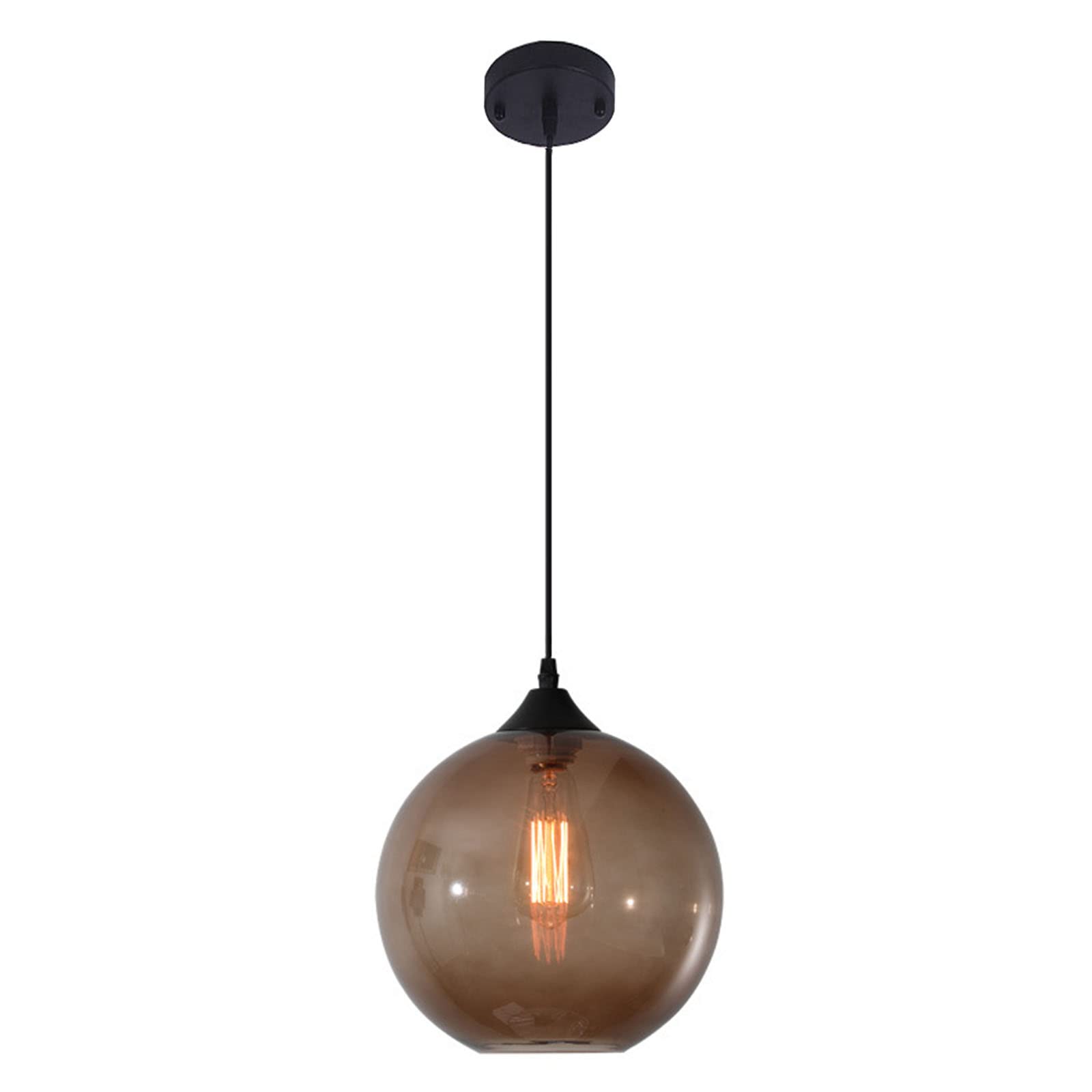 Einfache Glaskugel Pendelleuchte, Industrial Vintage E27 Loft Bar Hängelampe, 1-Flammiger Mini Globus Deckenleuchter für Küche Esszimmer Schlafzimmer (Kaffee)