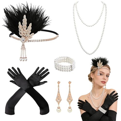 Accesorios Flapper de los años 20 Carreuty con acabados elegantes y plumas seleccionadas