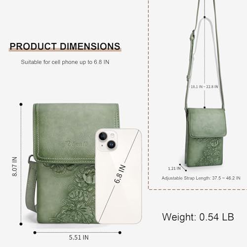 Image of Small Crossbody Bags for Women Trendy Vegan Leather Cell Phone Bag Embossed Flower Design Wallet Purses with Strap