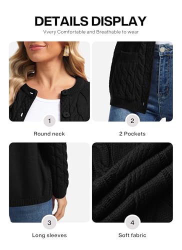 VIISHOW Women Cable Knit Cardigan Sweater Crew Neck Button up Cardigan with Pocket Sweater Coat for Fall and Winter4