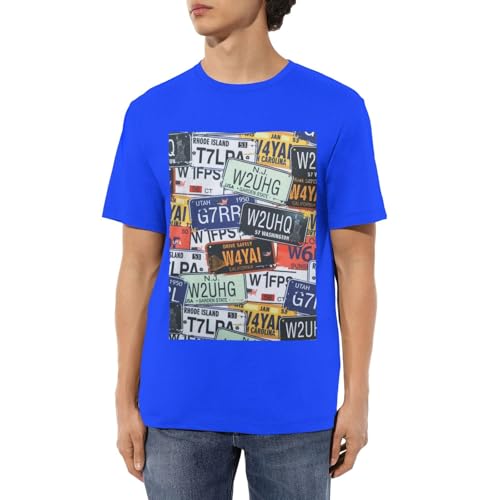 T-shirt col rond à imprimé plaque d'immatriculation pour homme en coton décontracté
