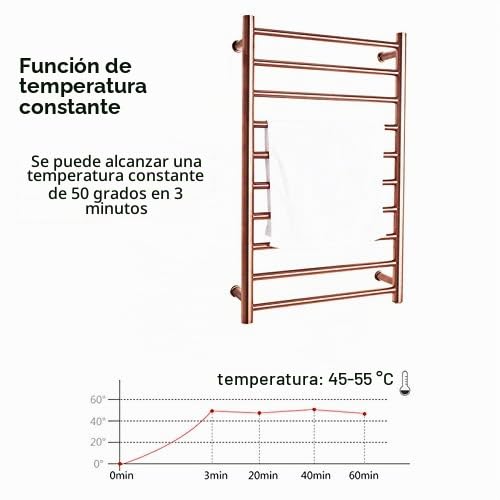 Radiador Calentador de Toallas de Oro Rosa, toallero eléctrico montado en la Pared para baño, toallero termostático de Acero Inoxidable 304, 88 W, 800 x 500 x 120 mm, enchufable (enchufable)
