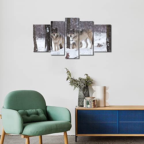 5 Pieces The Wolf Wall Art Decor Poster Painting On Canvas Print Pictures Wolves In Snow Forest In Winter Picture For Home Decoration Living Room Artwork #TOP3