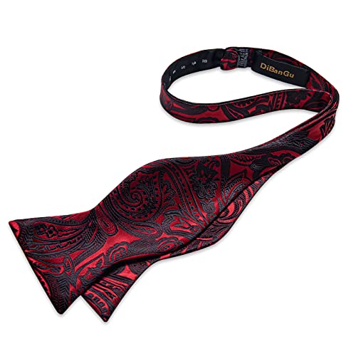 Image of DiBanGu Men Bow Tie Paisley Striped Self-Bow Tie for Men and Silk Woven Bowtie Pocket Square Cufflinks Wedding Party