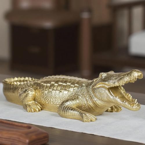 Estatua de Cocodrilo Dorado de Resina miniatura 7
