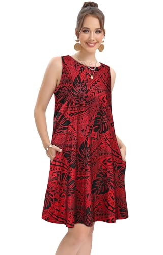 Image of elescat Women's Summer Dresses 2026 Beach Casual Sleeveless Floral Print Tank Loose Sundress with Pocket