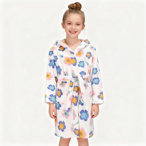 Image of Girls Fleece Hooded Robes Kids Warm Bath Robe for Girls Soft Fuzzy Bathrobe