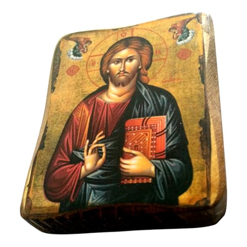 IconsGr Orthodoxe Ikone Jesus Christus / A0, Ungerahmt, Wandbild, Wohnzimmer, Griechisch-orthodoxe Ikone aus Holz, 9 x 7 cm