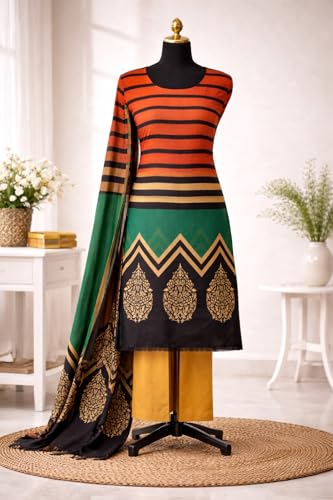 Image of Women's Cotton Blend Unstitched Kurti Set for Women | A-Line Style Dress Material | 2-Piece Traditional Ethnic Wear Suit Fabric