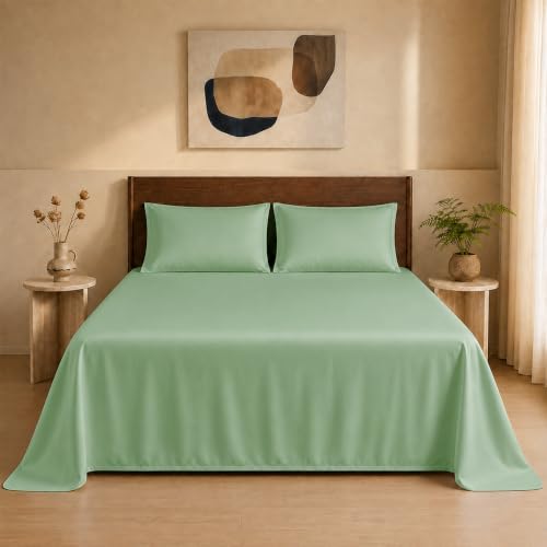 Image of HOMEMONDE 100% Bamboo King Size Flat Bedsheet with 2 Pillow Covers | 300 TC Luxury Cooling Bed Sheet | Ultra Soft, Breathable & Moisture Wicking | (Sage Green, 108x108 Inches)