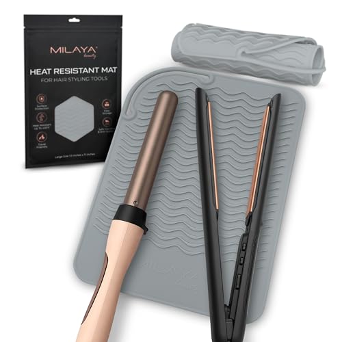 Milaya Beauty Large Heat Resistant Mat for Hair Tools – Silicone Curling Iron Holder & Flat Iron Holder – Non-Slip Hot Tool Mat & Vanity Mat – Vanity Accessories for Women, Home, Salon, or Travel