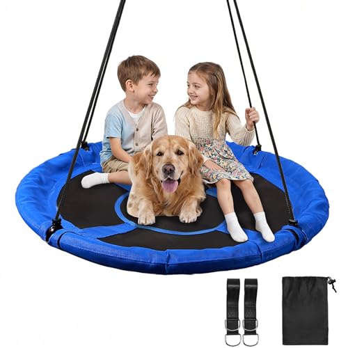 REDCAMP Large 110 cm Nest Tree Swing Seat for Children Kids Round Saucer Tree Swing Indoor Outdoor 500 Lbs Weight Capacity Great for Tree Backyard Playground Easy to Install Blue