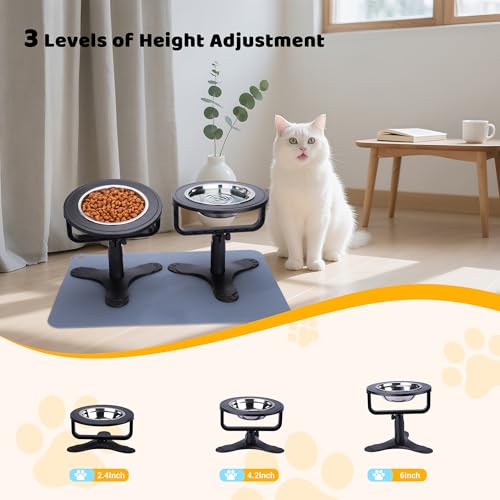 Elevated Cat Bowl with Silicone Food Mat, 3 Height Adjustable, 15° Tilted Cat Food Stand with Stainless Steel Bowl for Indoor Cats and Small Dogs (2Pack)，Black by HXDAWUEG - Image 2