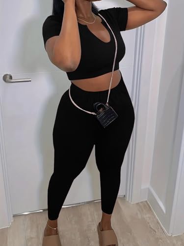 Nimsruc 2 Piece Sets For Women Sexy Casual Workout Crop Short Sleeve Long pants Leggings Sets Summer Active Wear3