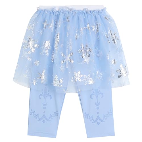 LX7 Toddler Girls Baby Footless Leggings Capri Pants with Ruffle Tutu Skirt Culotte Girls Bottoms Dress Snowflake Ice 2 Years Blue