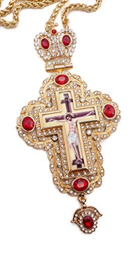 Nazareth Store Pectoral Cross Red Zircons Crystallized Christian Priest Bishop Crucifix Pendant Necklace 20