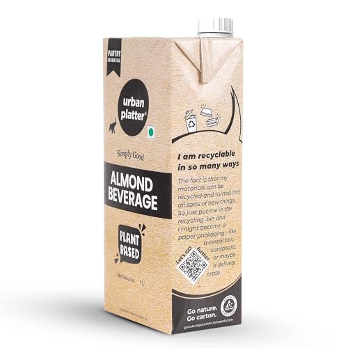 Image of Urban Platter Almond Milk, 1 Litre, Pack of 12 (Unsweetened | Lactose-Free | Plant-Based Milk Alternative | Works Beautifully in Tea and Coffee)