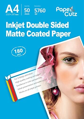 Papercutz Inkjet Printer Photo Paper, A4 Size, Includes 200 Sheets of 180 GSM, Double Side Matt Coated, Versatile Printer Paper, Printing Paper, Universal Inkjet Printer Friendly