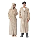 クモリ(Kumori) 冬 着る毛布 ユニセックス M-着丈110cm 暖かい 男女兼用 フランネル かい巻き ふわふわ ポケット付き ボタン付き リブ袖 フード付き 吸湿発熱 静電気防止 丸洗える ルームウェア 部屋着 あったか 春 秋 レディース メンズ 軽量 防寒 保温 着るブランケット M-着丈110cm ベージュ