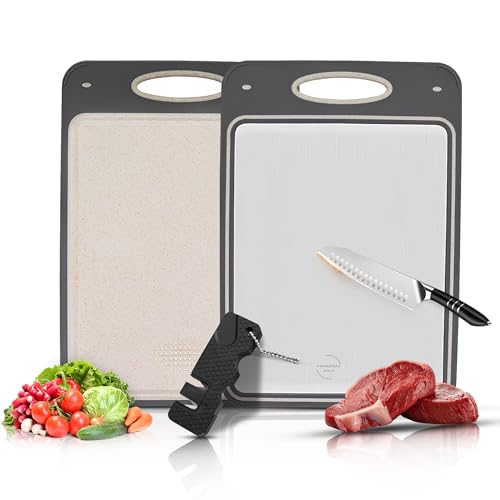 Tabla de Cortar de Acero Inoxidable y Polipropileno con Ranura para Jugos y Afilador de Cuchillos, Doble Cara, Antideslizante, 35 x 24 cm miniatura 1