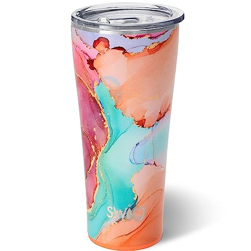 Swig Life 32oz Insulated Tumbler, Travel Coffee Tumbler with Lid, Cup Holder Friendly Travel Coffee Mug, Stainless Steel with Lid (Dreamsicle)