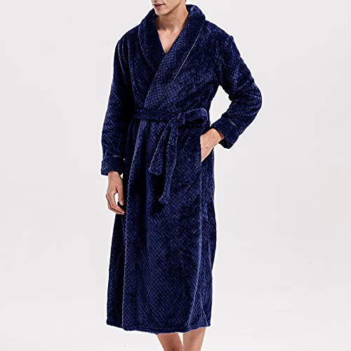 Lu's Chic Men's Fuzzy Robe Long Sleeve Bathrobe Fur Cozy Bath House Knee Length Flannel Lounge4