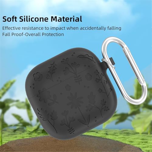 Image of New Engraved Soft Silicone Case Compatible with Apple AirPods 4 Generation (2024) with Keychain, Full 360 Protection Dust-Proof Shockproof Case Cover (Cover Only) (Black)