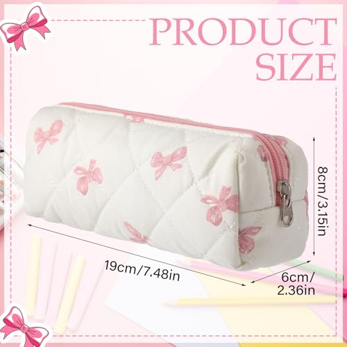 Image of Sherr Coquette Bow Pencil Case Pink Bow Cute Pencil Pouch Soft Cotton Storage Bag Aesthetic Pattern Gift Makeup Pouch Cosmetic Travel Bag for Women