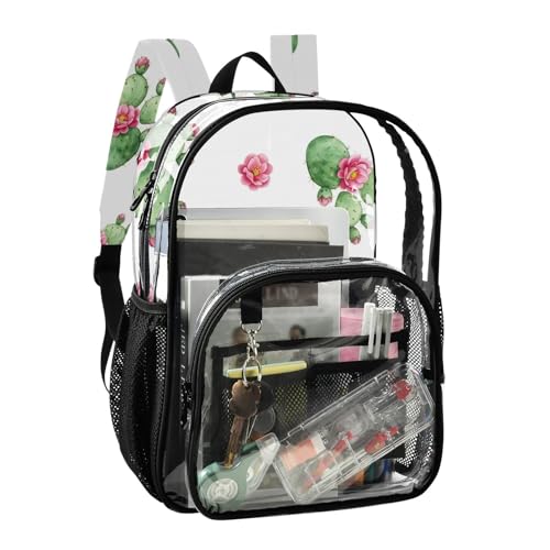 Clear Bag for Women Travel Floral Cactus Pink Flowers Kids Backpack Boys Girls Approved See through Bag2