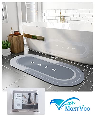 Image of MontVoo-Bath Mat Rug-24 inchx48 inch Innovative Bathroom Runner Rug Mat Super Absorbent Quick Dry Rubber Backed Dirt Resistant Bath Rugs Mats for Bathroom Non Slip Blue Bathroom Rug for Shower Sink Bathtub